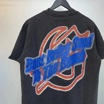 God spe**  Amig**Washed and distressed American street style unisex summer pure cotton loose retro short sleeve T Shirt-0445