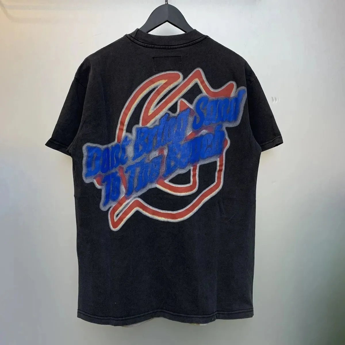 God spe**  Amig**Washed and distressed American street style unisex summer pure cotton loose retro short sleeve T Shirt-0445