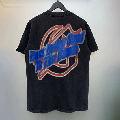 God spe**  Amig**Washed and distressed American street style unisex summer pure cotton loose retro short sleeve T Shirt-0445