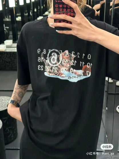 MM6 Cat Digital Print Cotton T Shirt-2801