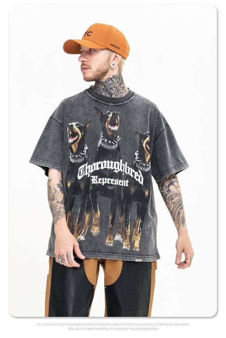 Animal Three Greyhounds Print Short Sleeve T Shirt-2782