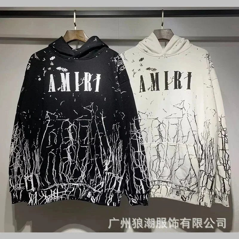 Autumn and Winter New360Gram AM1R1Cracked Classic Letters LOGO Printed cotton terry unisex hooded sweatshirt www.yupoo.site