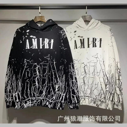 Autumn and Winter New360Gram AM1R1Cracked Classic Letters LOGO Printed cotton terry unisex hooded sweatshirt www.yupoo.site