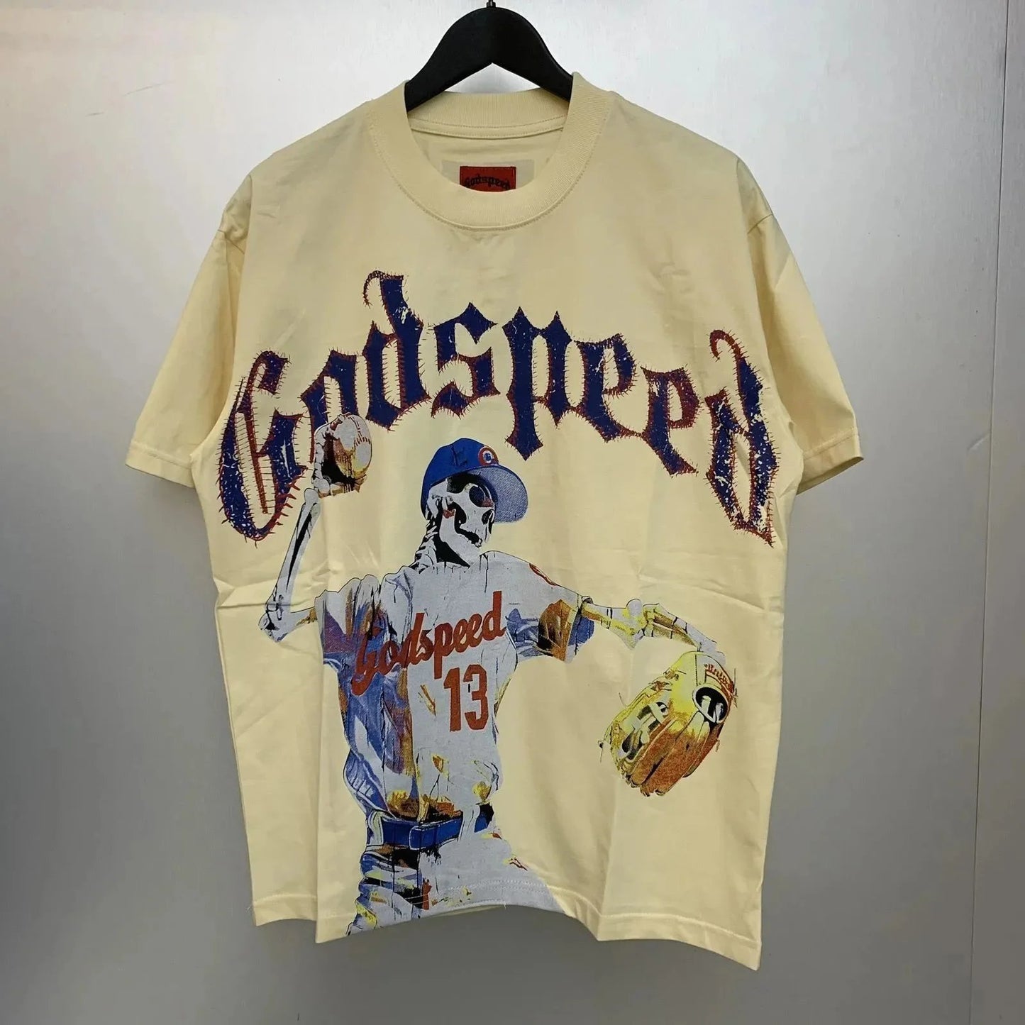 God spe**  Amig**Washed and distressed American street style unisex summer pure cotton loose retro short sleeve T Shirt-0445