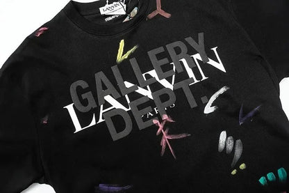 European and American Classic Style Embroidered Print Ink Splash Men's Short Sleeve T Shirt-1880