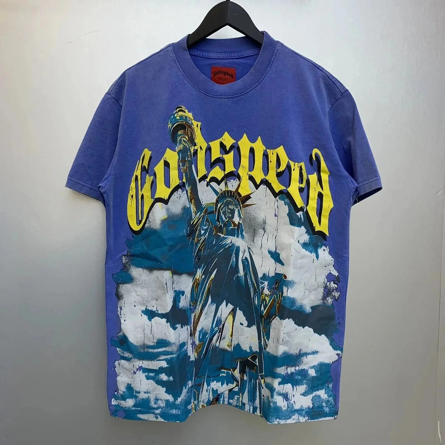 God spe**  Amig**Washed and distressed American street style unisex summer pure cotton loose retro short sleeve T Shirt-0445