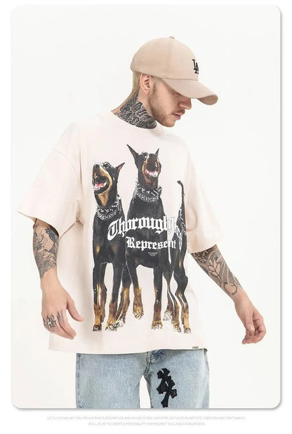 Animal Three Greyhounds Print Short Sleeve T Shirt-2782