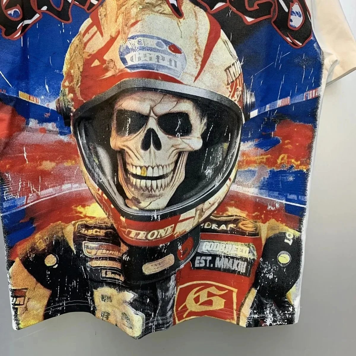 God spe**  Amig**Washed and distressed American street style unisex summer pure cotton loose retro short sleeve T Shirt-0445