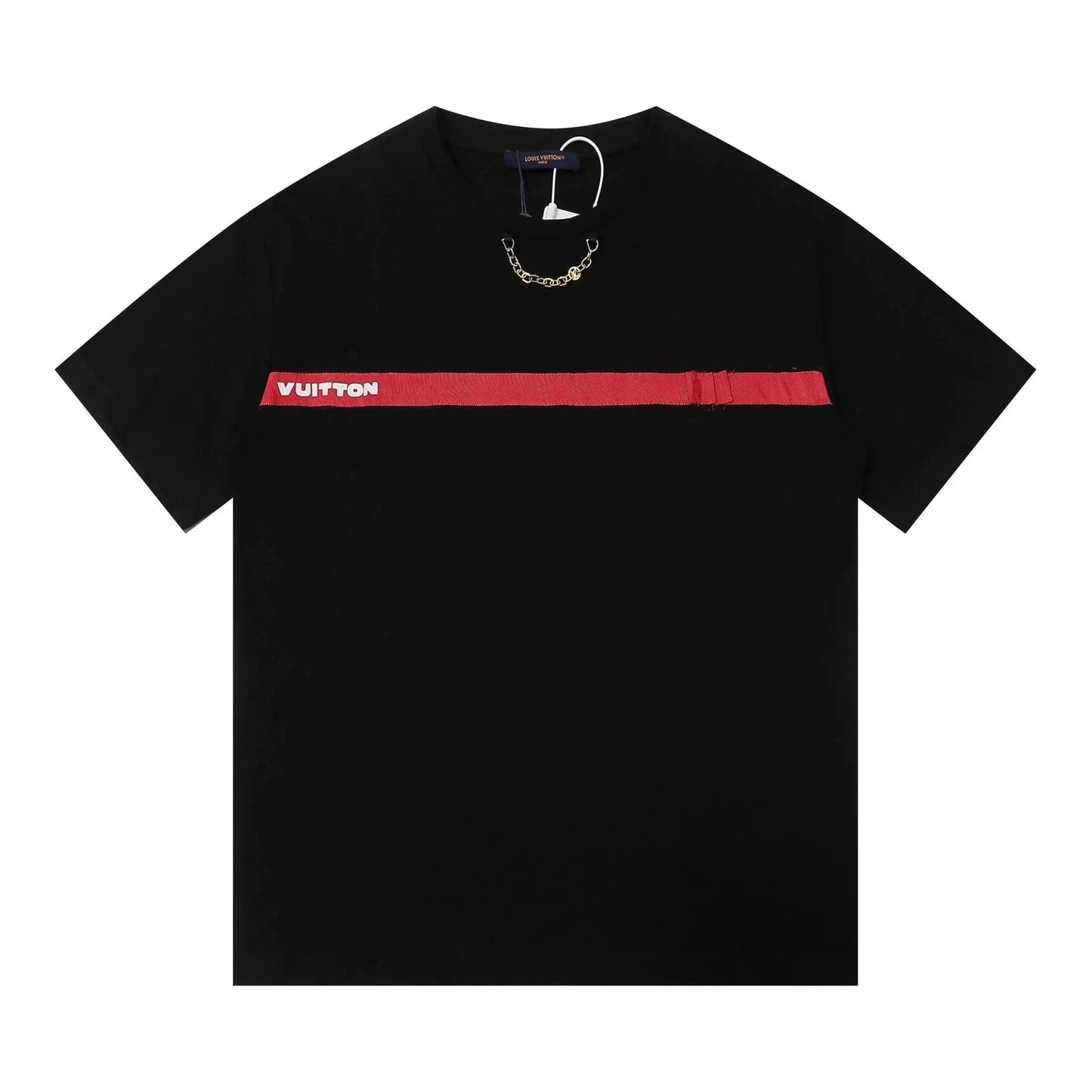 New short-sleeved red logo woven strap decorative chain T Shirt-1156